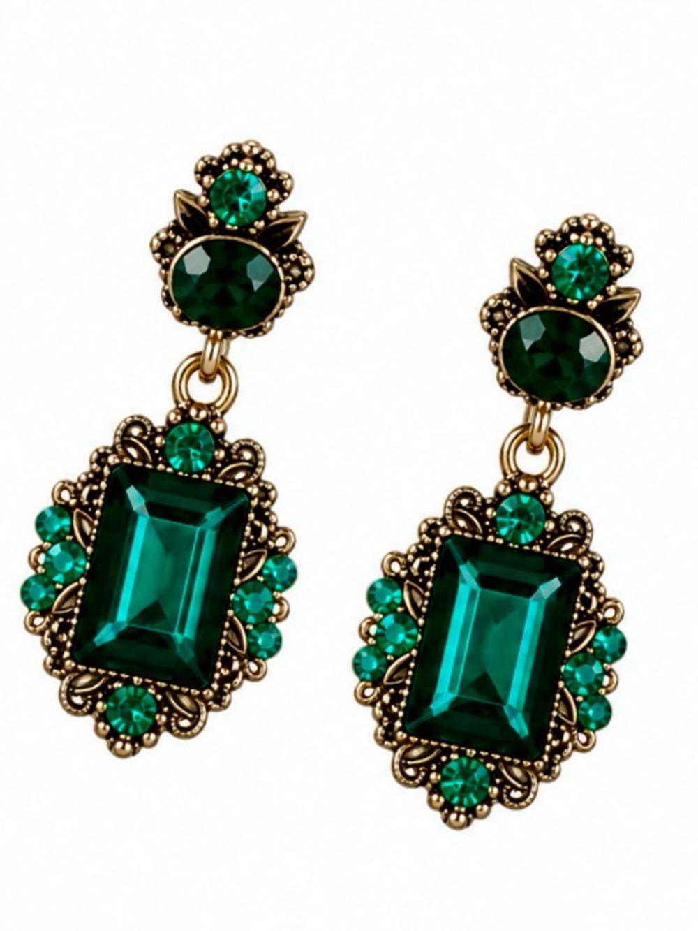 Emerald Green Antique-Style Drop Earrings